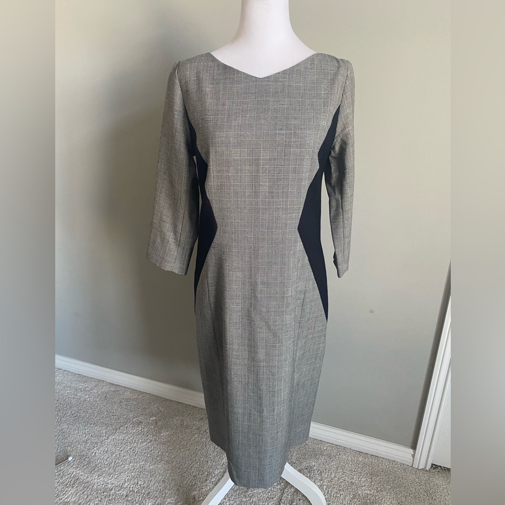 Pendleton Gray Plaid Wool Dress with Black Panels